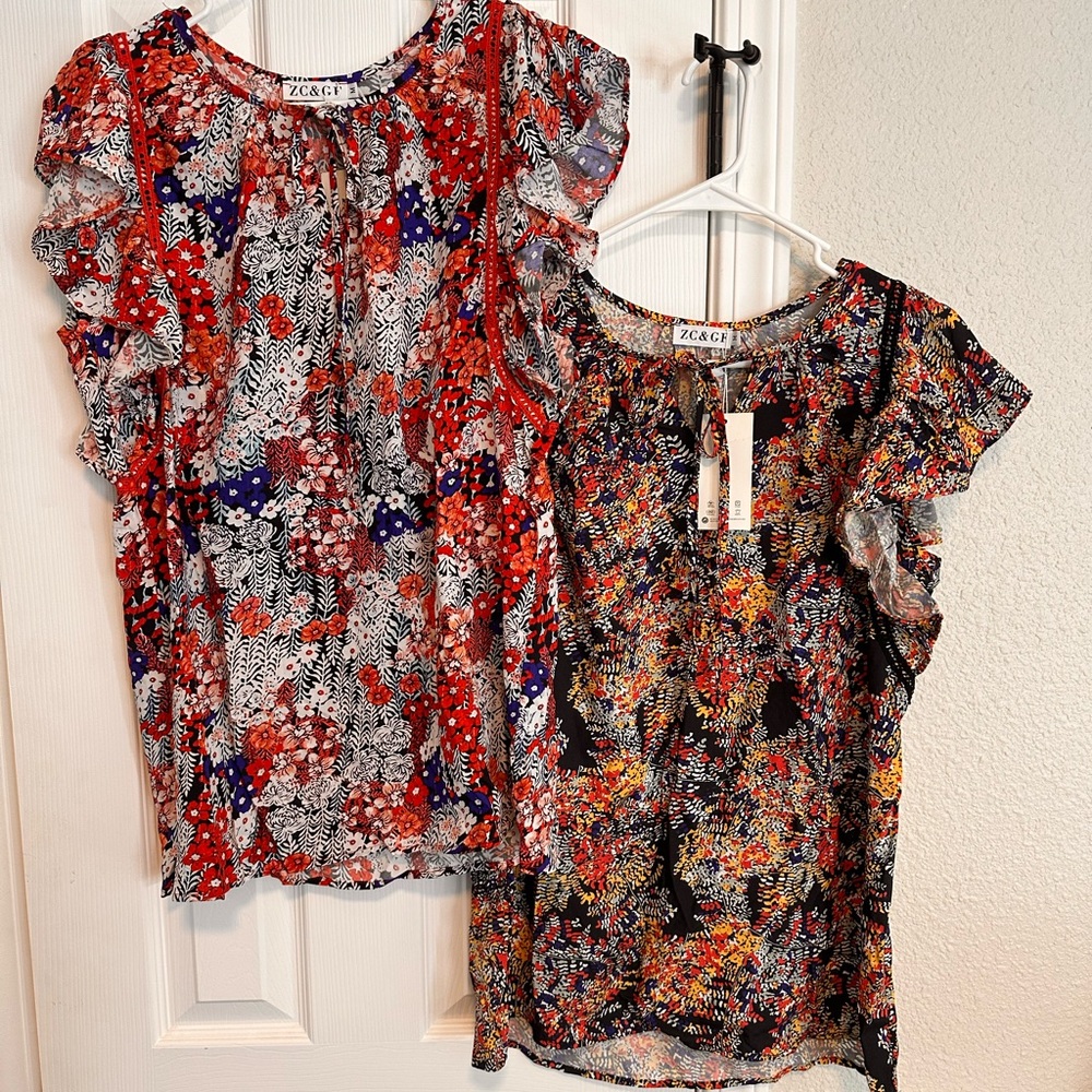 Women's Floral Blouses - Red and Black